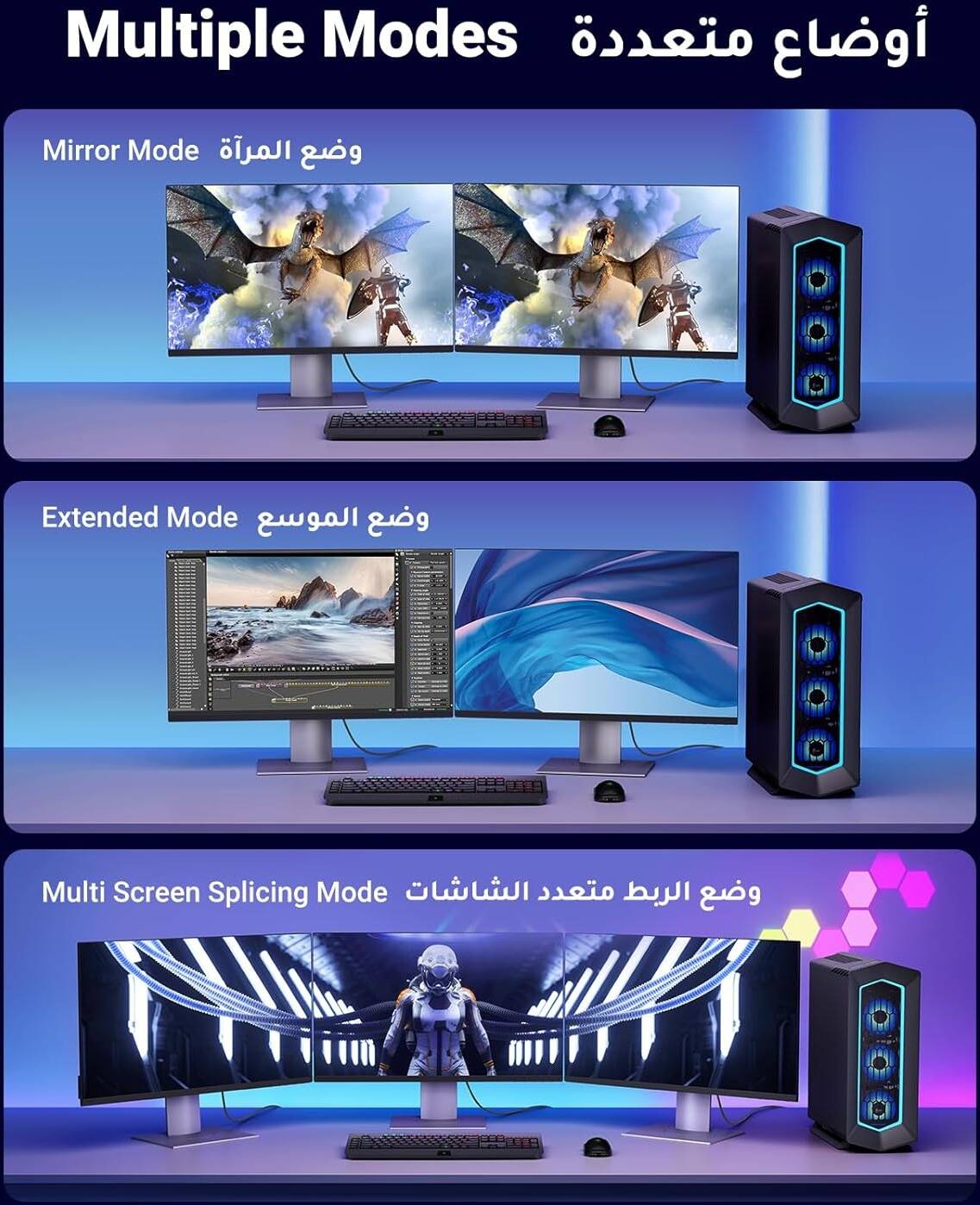 UGREEN Display Port to Display Port, 8k 7680x4320 @ 60Hz Resolution, 32.4Gbps Bandwidth Transmission, G-Sync FreeSync Support, Nylon Braided Cable SPCC Shell, 3 Meters Cable Length, Black - كيبل