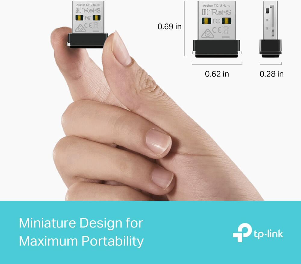 TP-Link Archer (AX300) TX1U Nano Wireless USB Adapter, Wi-Fi 6  Technology, Built-In Antenna, Plug & Play, AP Mode - لاقط شبكه واي فاي 6