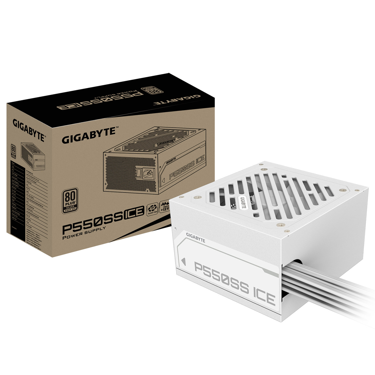 GIGABYTE P550SS ICE 550W Silver 80 Plus ATX, Non Modular Power Supply White - مزود طاقة