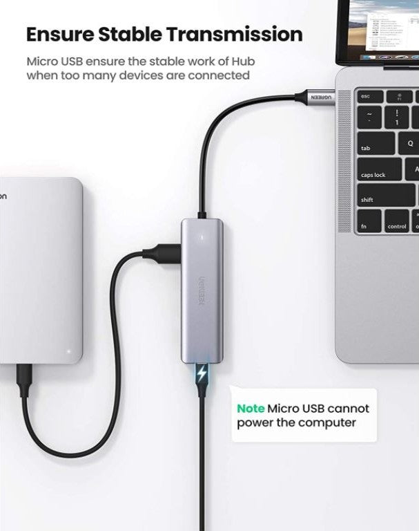 UGREEN 4-Ports USB C Hub, 5Gbps Data Transfer Rate, 4x USB 3.0 Ports & 1x Type-C Interface, 15cm Cable Length, Wide Compatibility - موزع يو اس بي