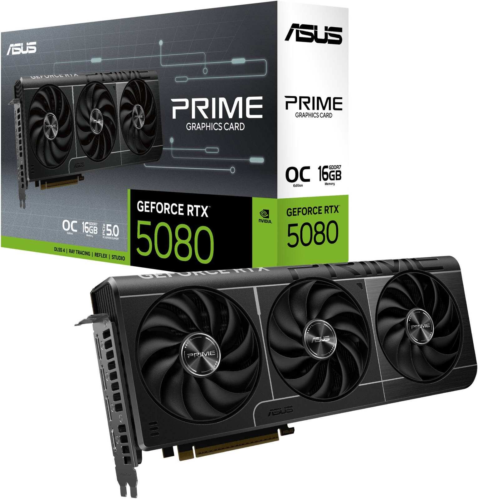 ASUS PRIME GeForce RTX 5080 16GB GDDR7 OC Edition Graphics Card, 16GB GDDR7 256-Bit Memory, 2655MHz Boost Clock, 30Gbps Memory Speed, 10752 CUDA Cores -  كرت شاشه