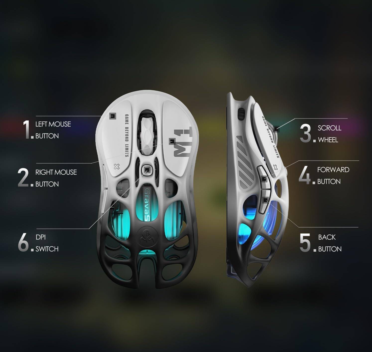 GravaStar Mercury M1 Pro Wireless Gaming Mouse – 26,000 DPI PAW3395DM Sensor • Lightweight Magnesium Alloy • Tri-Mode (Wired/2.4GHz/Bluetooth) • 4K Polling Rate • Up to 200-Hour Battery-ماوس وايرليس