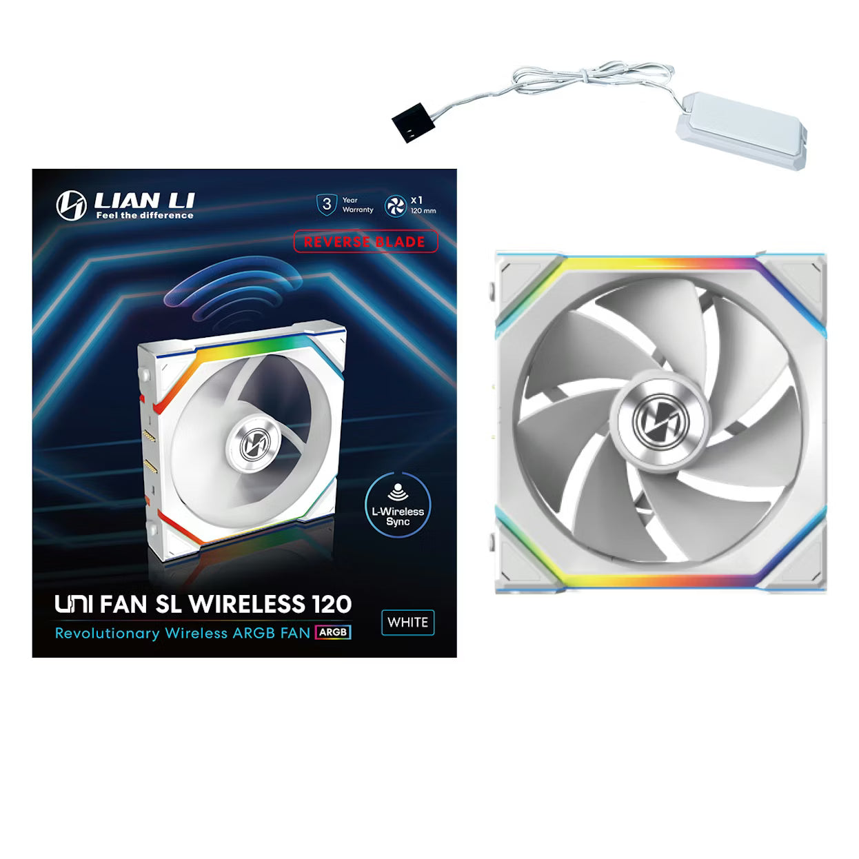 Lian Li UNI FAN SL Wireless RGB 120mm Reverse Flow Fan - White - مروحة عكسية