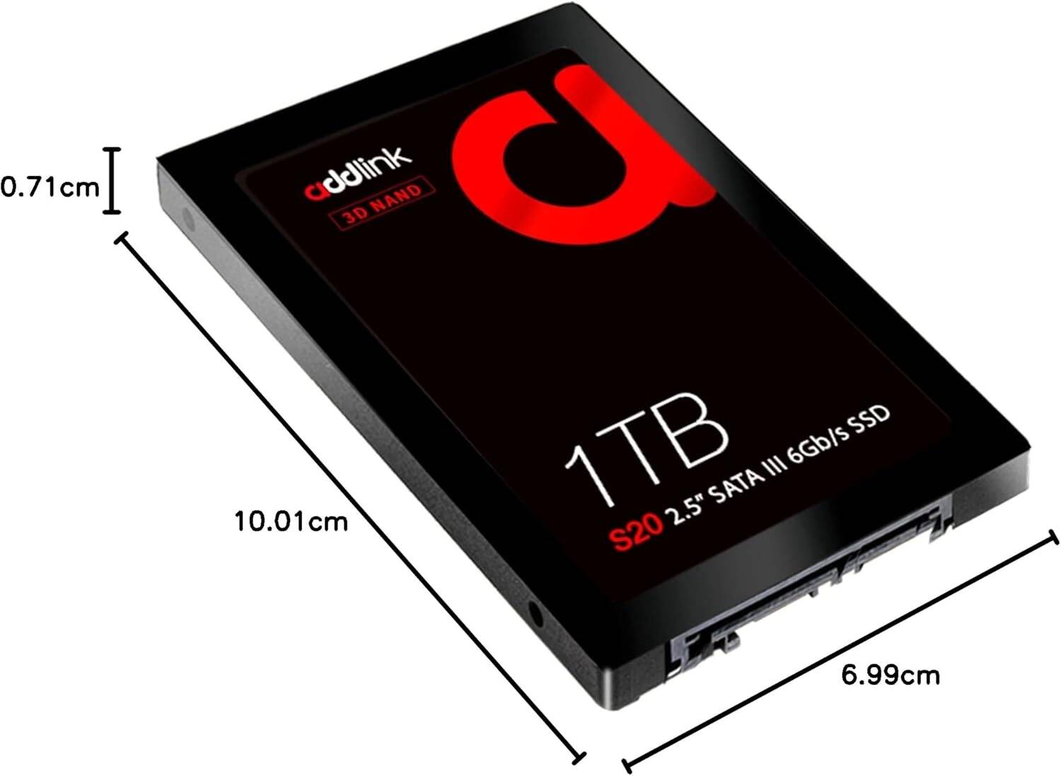 Addlink S20 1TB Gaming PC SSD, 3D NAND 2.5 inch SATA III 6Gb/s, Read 560MB/s Write 500MB/s, Compatible With PCs, Laptops And Other Portable Computing Devices - تخزين