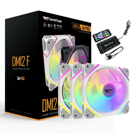 DarkFlash DM12 F A-RGB 3 in 1 Pack Fans - White - مروحة تبريد - PC BUILDER QATAR - Best PC Gaming Store in Qatar 