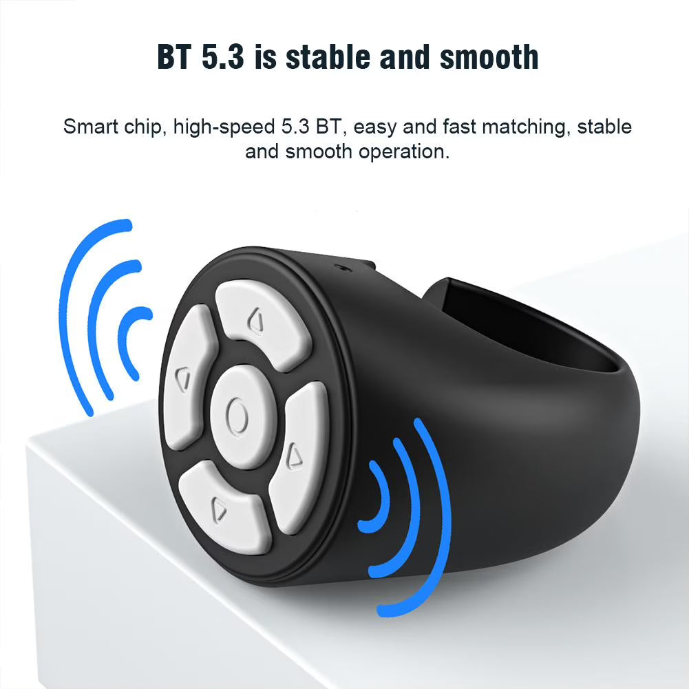 Bluetooth Ring Remote Control T33, Multi-Function Phone Scroller for Selfie, Page Turning, Volume Control, Black - خاتم تحكم في الهاتف