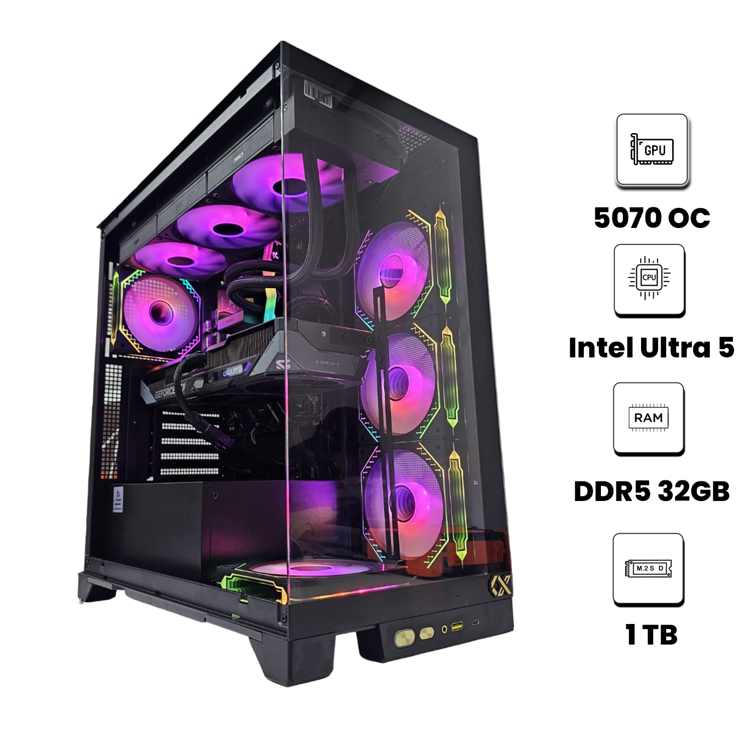 PRO GAMING PC 190 RTX™ 5070 Gaming OC 12GB Ultra - 5 Processor 225F - بي سي ألعاب ممتاز