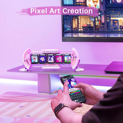Divoom Times Gate Pixel Art Cyberpunk Digital Clock - Pink - شاشه ذكيه - PC BUILDER QATAR - Best PC Gaming Store in Qatar 