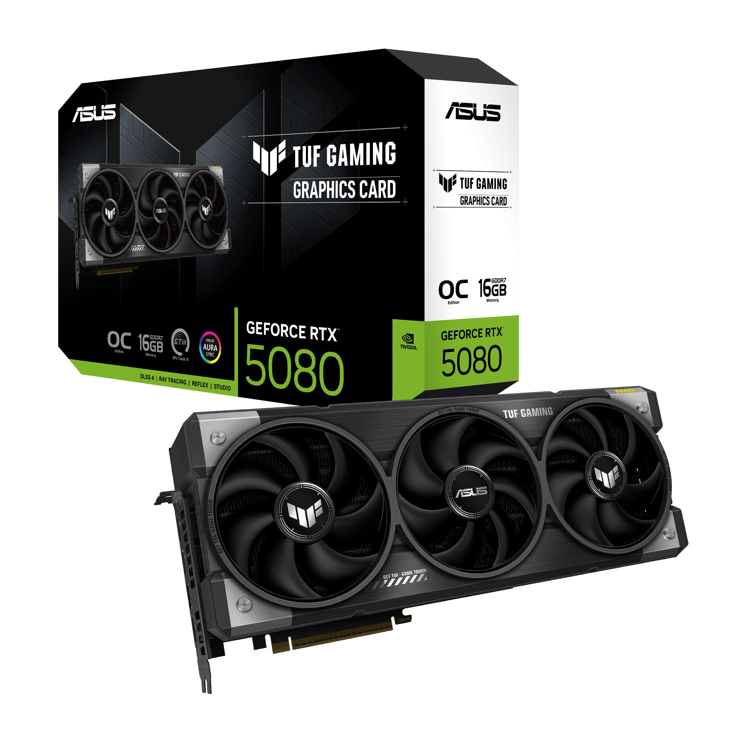 ASUS TUF GAMING RTX 5080 16GB GDDR7 OC Edition Gaming Graphics Card (PCIe® 5.0, HDMI®/DP 2.1, 3.6-Slot, Military-Grade Components, Protective PCB Coating, axial-tech Fans, Vapor Chamber - كرت شاشه خارق ASUS TUF GAMING RTX 5080 16GB GDDR7 OC Edition Gaming Graphics Card (PCIe® 5.0, HDMI®/DP 2.1, 3.6-Slot, Military-Grade Components, Protective PCB Coating, axial-tech Fans, Vapor Chamber - كرت شاشه خارق