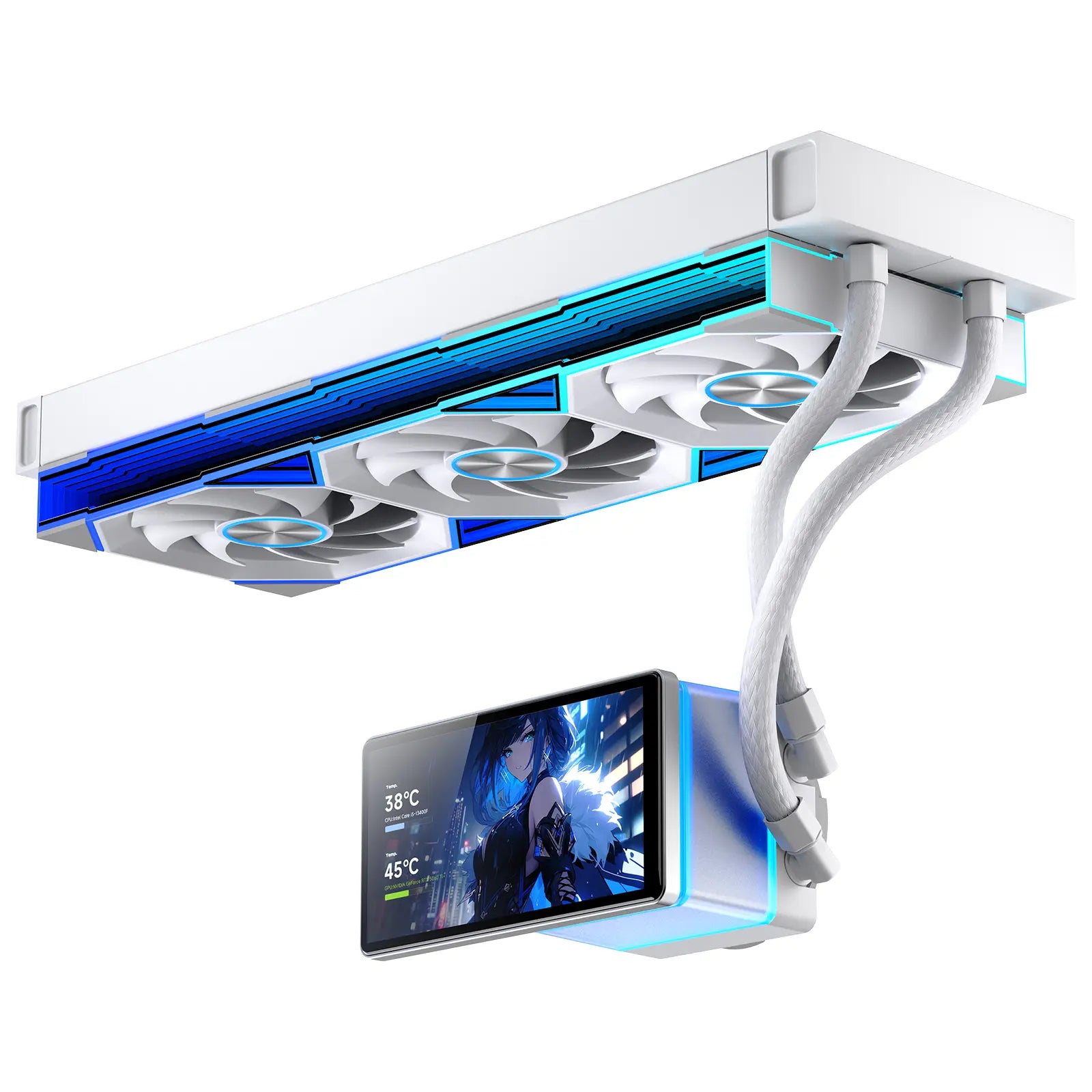 Jungle Leopard Proflow 360MM LIQUID COOLER 5.5-inch LCD Magnetic Screen|360mm ARGB Infinity Mirror 2000RPM PWM Fan|Lower Noise |for Intel LGA1851/1700/1200/115X AMD AM4/AM5 (White) مبرد مائي مع شاشة