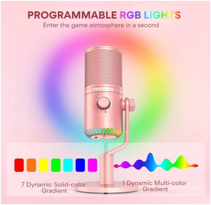 MAONO DM30 RGB Gaming Pink Microphone for Pc - مايك زهري