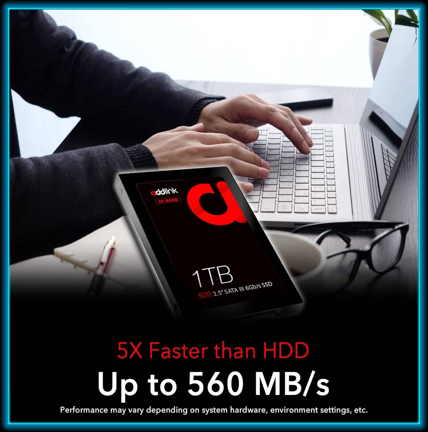 Addlink S20 1TB Gaming PC SSD, 3D NAND 2.5 inch SATA III 6Gb/s, Read 560MB/s Write 500MB/s, Compatible With PCs, Laptops And Other Portable Computing Devices - تخزين