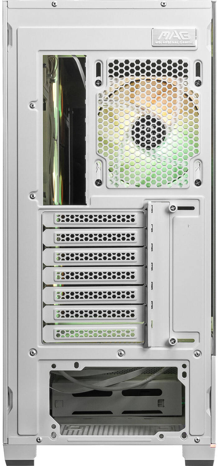 MSI MAG Pano 110R PZ Mid-Tower Computer Case, 4x aRGB Pre-Installed Fan, Up to 360mm Radiator & 10x Fan Support, 270° Panoramic-كيس ابيض