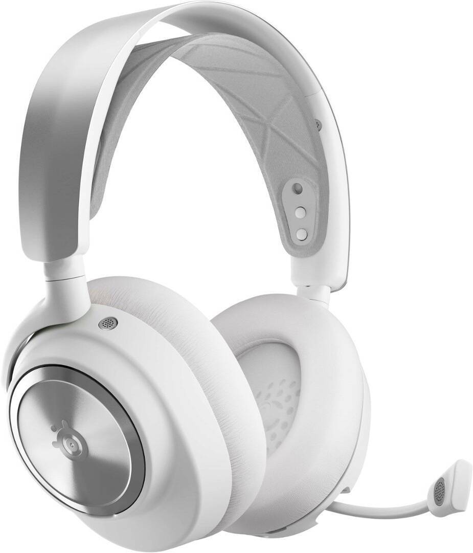 SteelSeries Arctis Nova Pro Wireless Multi-System Gaming Headset PlayStation PS5 & PC, 40mm Neodymium Drivers, ClearCast Gen2 Retractable Mic, Active Noise Cancellation, 360° Spatial Audio, White -  سماعه قيمنق لاسلكيه بيضاء