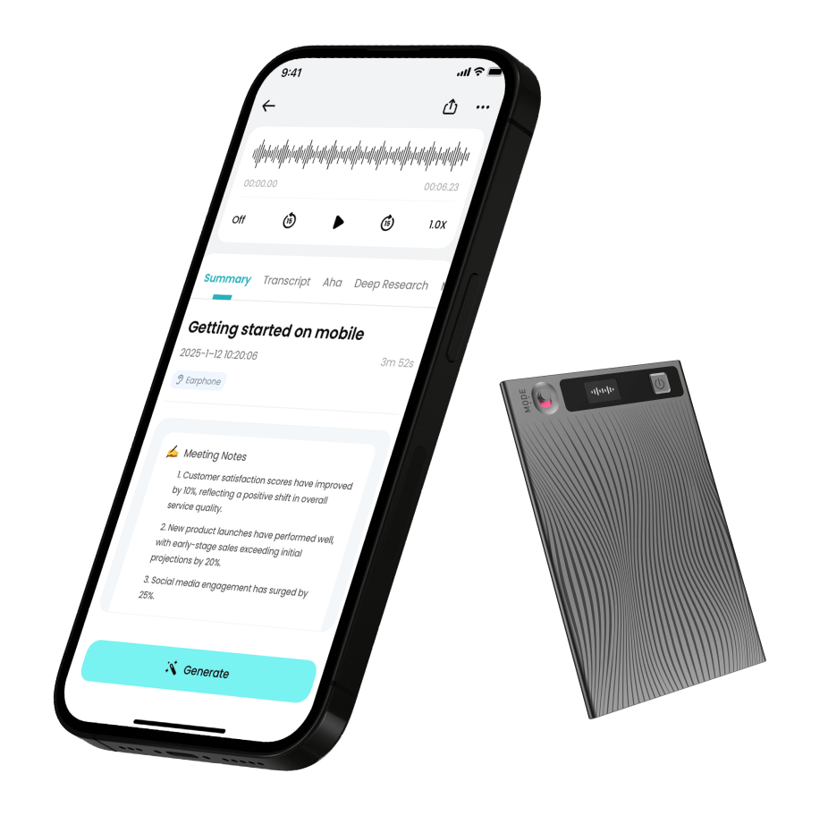 Mobvoi TicNote AI Voice Recorder Dual Mic Noise Cancellation, 64GB Storage, 22-Hour Battery Life, Grey - مسجل صوت وملاحضات