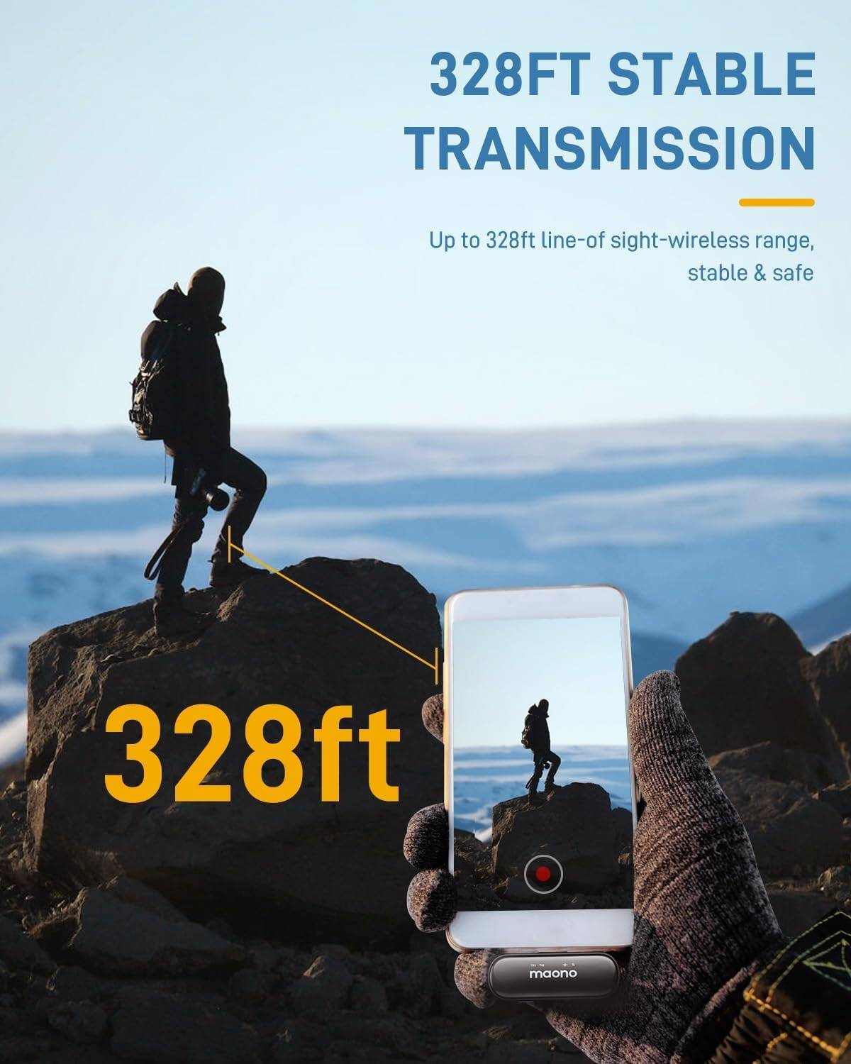 MAONOCASTER WM620PC2 Wireless Lavalier Black Microphone or iPhone 15 & Android, Noise Cancellation, 328ft Range, 18H Battery, Vlogging - مايك لاسلكي أسود