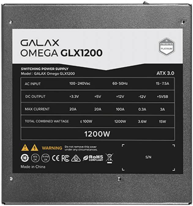 GALAX Omega GLX1200 PSU 1200 Watt 80+ Gold Certified/Cybenetics Platinum/Fully Modular/Sleeved Cables/ATX 3.0 Gaming Power Supply Black - مزود طاقة