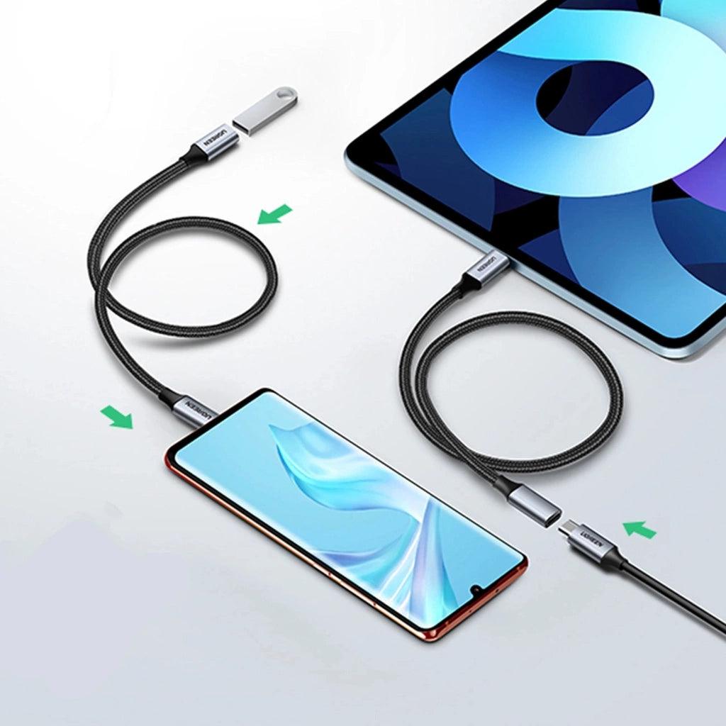 Ugreen Extender Cable USB-C 3.1 Gen2 1m / USB-C Male to USB-C Female / Nylon Braided / 100W / 10GB/s / Ultra HD 4K / Alu Case - توصيله تايب سي