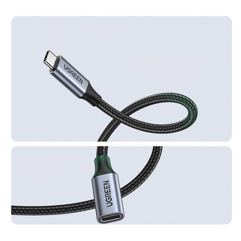 Ugreen Extender Cable USB-C 3.1 Gen2 1m / USB-C Male to USB-C Female / Nylon Braided / 100W / 10GB/s / Ultra HD 4K / Alu Case - توصيله تايب سي