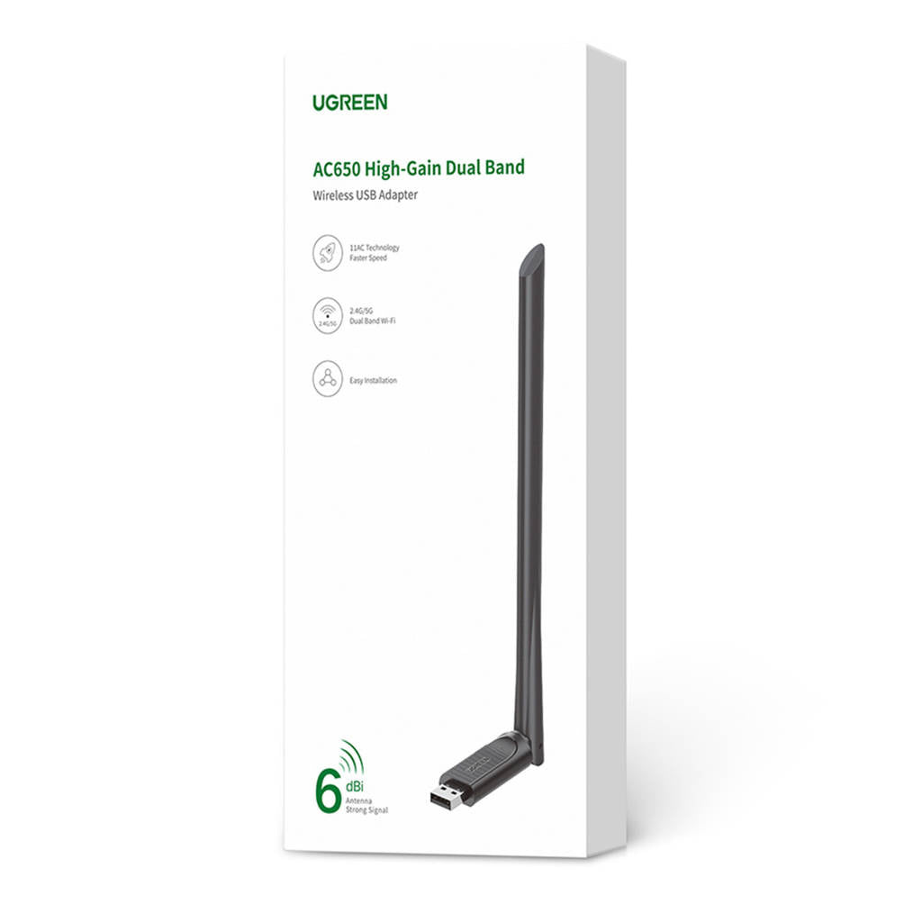 Ugreen WIFI ADPTOR  AC650 High-Gain Dual Band Wireless USB Adapter - محول وايرليس