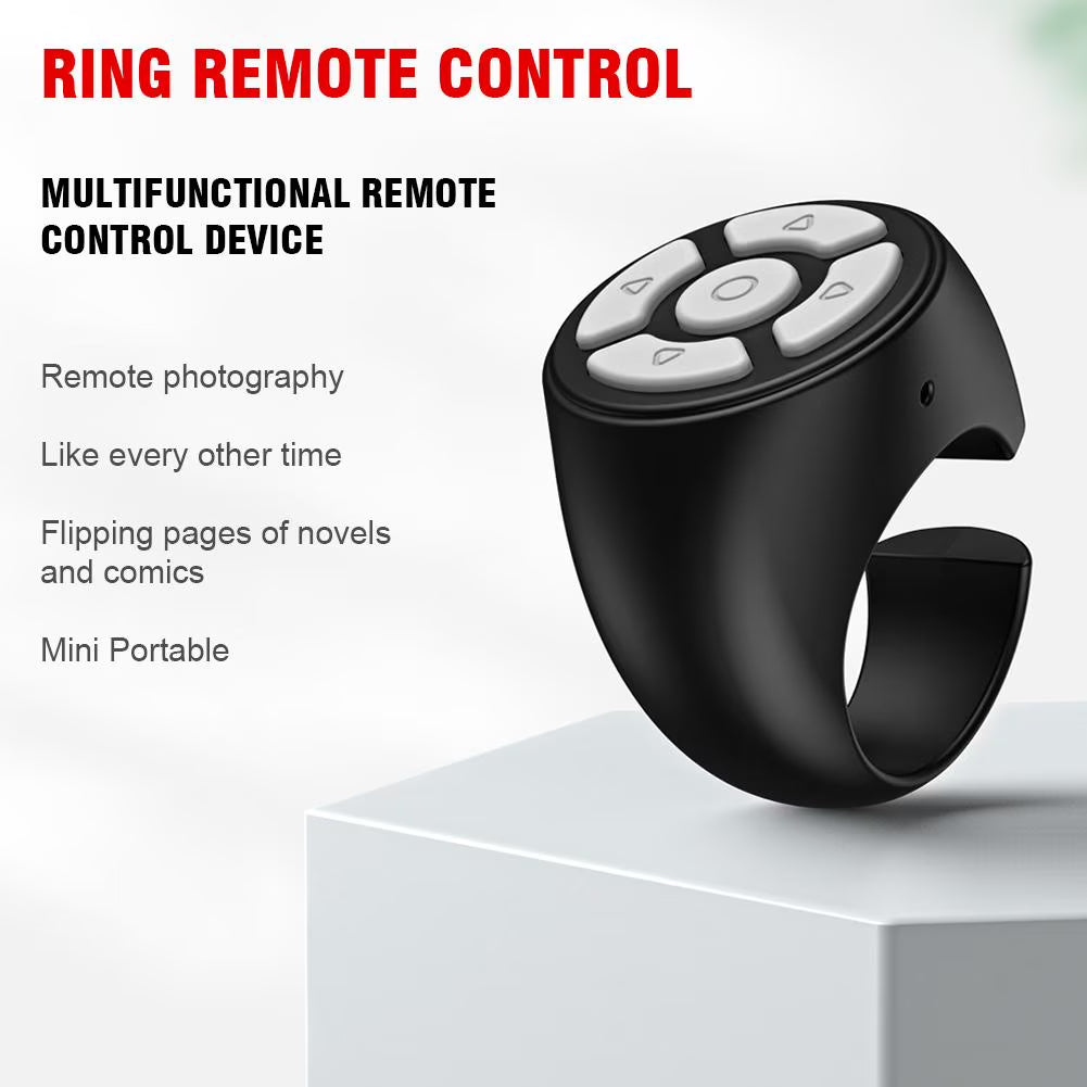 Bluetooth Ring Remote Control T33, Multi-Function Phone Scroller for Selfie, Page Turning, Volume Control, Black - خاتم تحكم في الهاتف