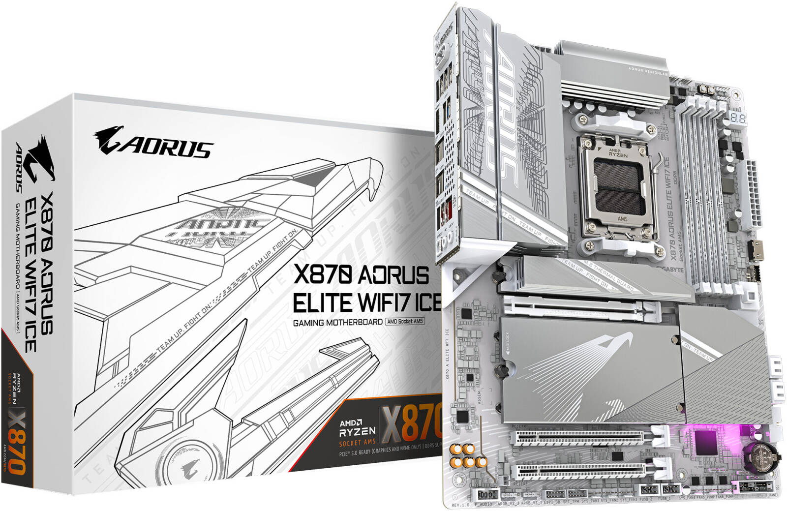 GIGABYTE X870 Aorus Elite WiFi7 ICE AM5 DDR5 ATX Motherboard, AMD X870 White - لوحه ام بيضاء