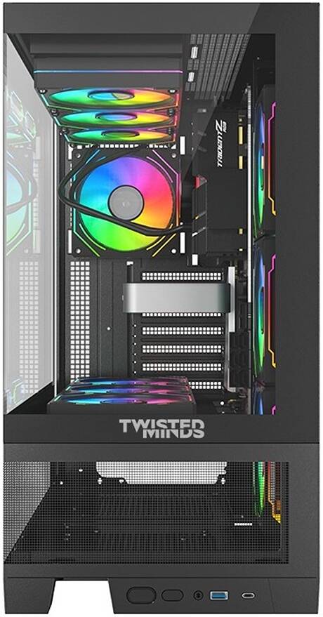 Twisted Minds Phantek-07 Mid Tower ATX Gaming PC Case with Mesh, 7x RGB Pre-installed Fans - كيس اسود