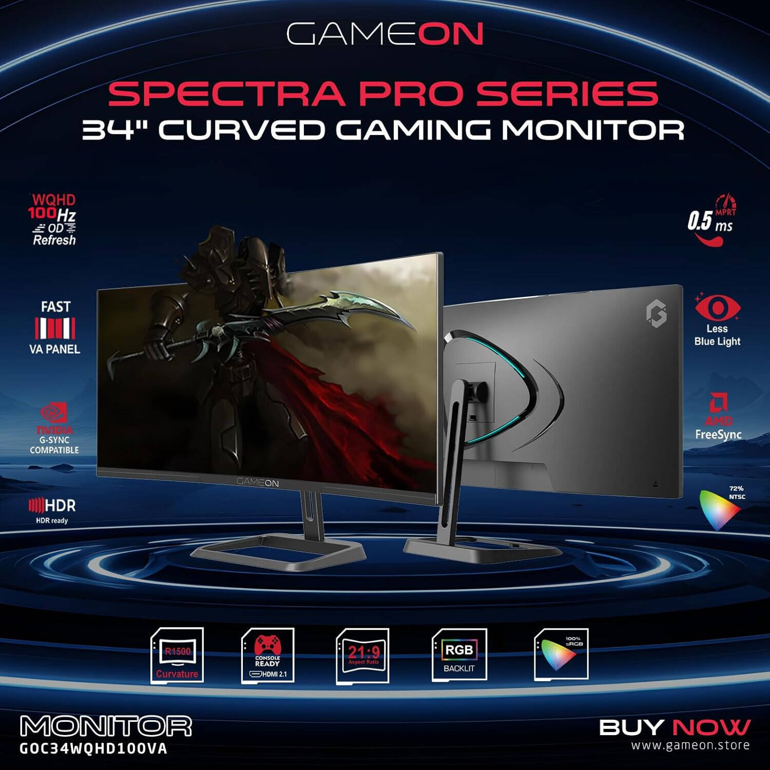 GAMEON GOC34WQHD100VA Curved Gaming Monitor 2K 100Hz34