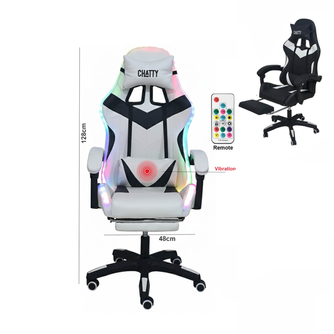RGB Leather Gaming Chair with Footrest & Vibration – 