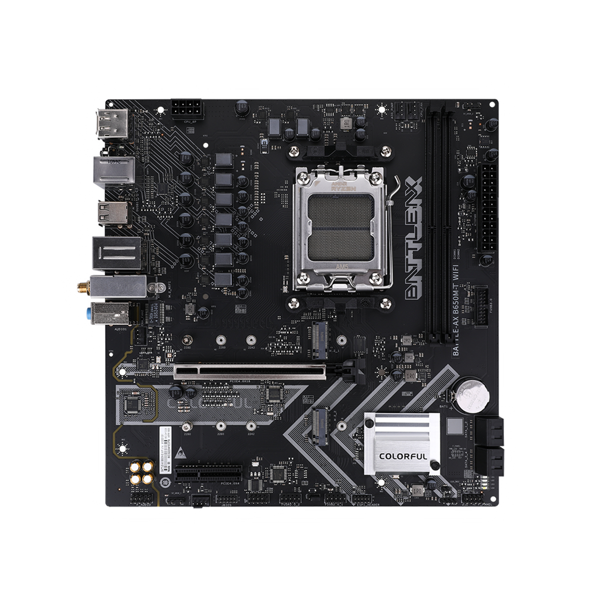 COLORFUL BATTLE-AX B650M-T WIFI V14 Micro-ATX Motherboard – AMD Ryzen AM5 Series Ready, DDR5 Dual-Channel, Wi-Fi 6, 2.5Gb Ethernet, PCIe 4.0 - ماذربورد
