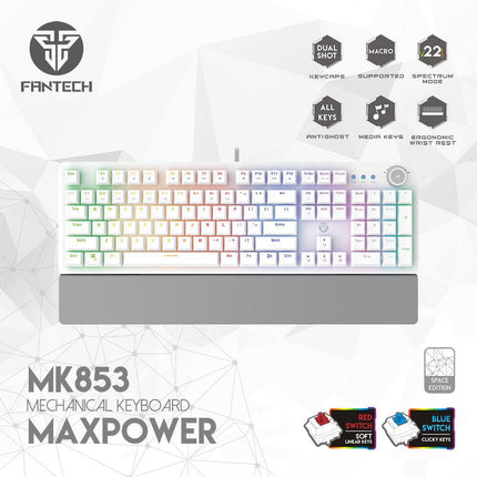Fantech MK853 Maxpower Space Edition White Mechanical Keyboard - لوحة مفاتيح