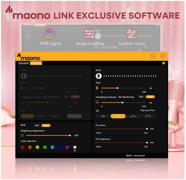 MAONO DM30 RGB Gaming Pink Microphone for Pc - مايك زهري