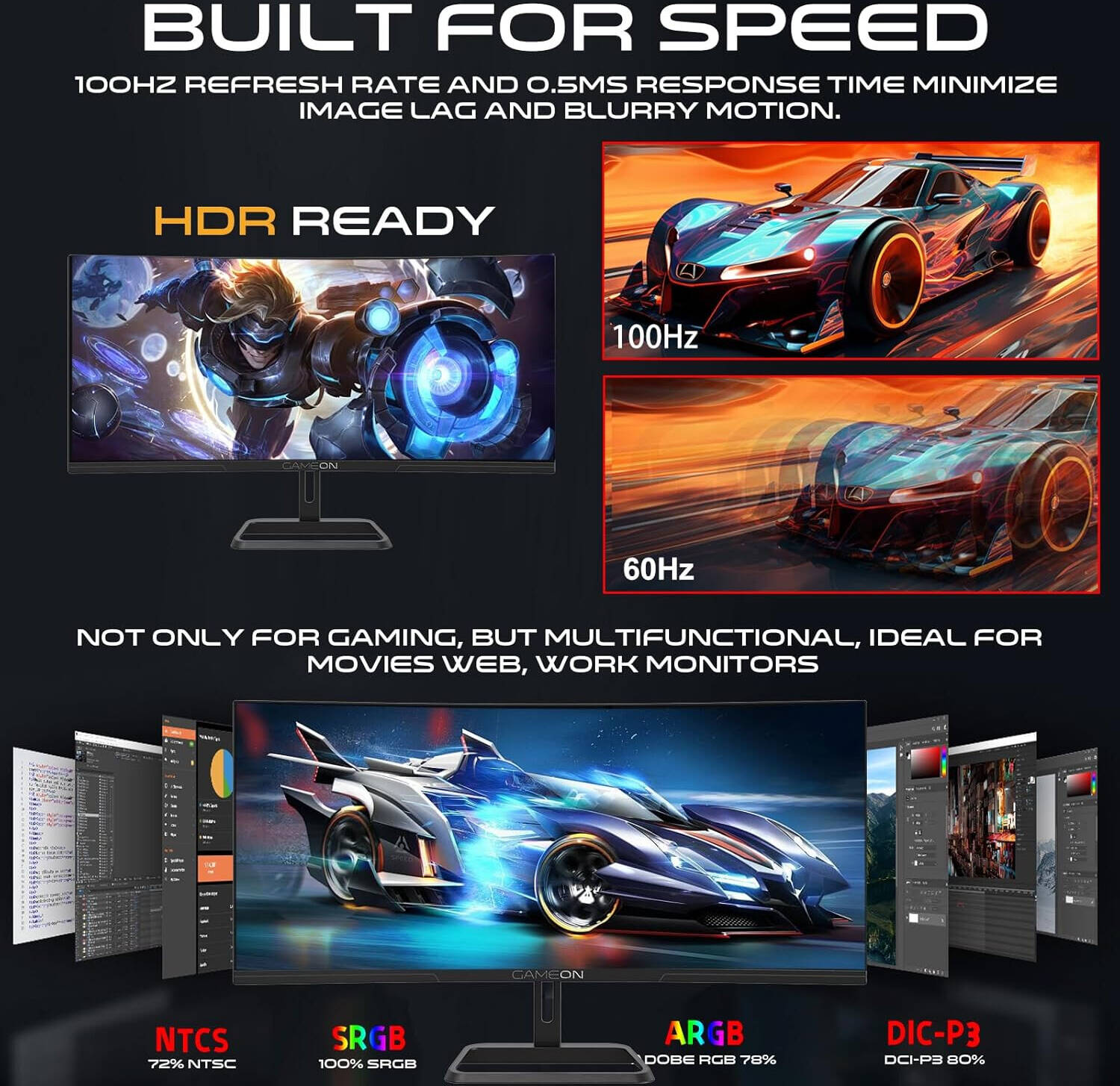 GAMEON GOC34WQHD100VA Curved Gaming Monitor 2K 100Hz34