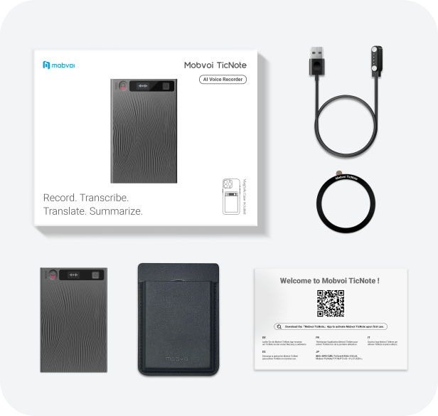 Mobvoi TicNote AI Voice Recorder Dual Mic Noise Cancellation, 64GB Storage, 22-Hour Battery Life, Grey - مسجل صوت وملاحضات
