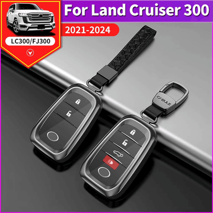 Fully Enclosed Protection Metal Key Shell Leather Case For Toyota Land Cruiser 300 LC300 - Grey - حمايه للمفتاح - PC BUILDER QATAR - Best PC Gaming Store in Qatar 