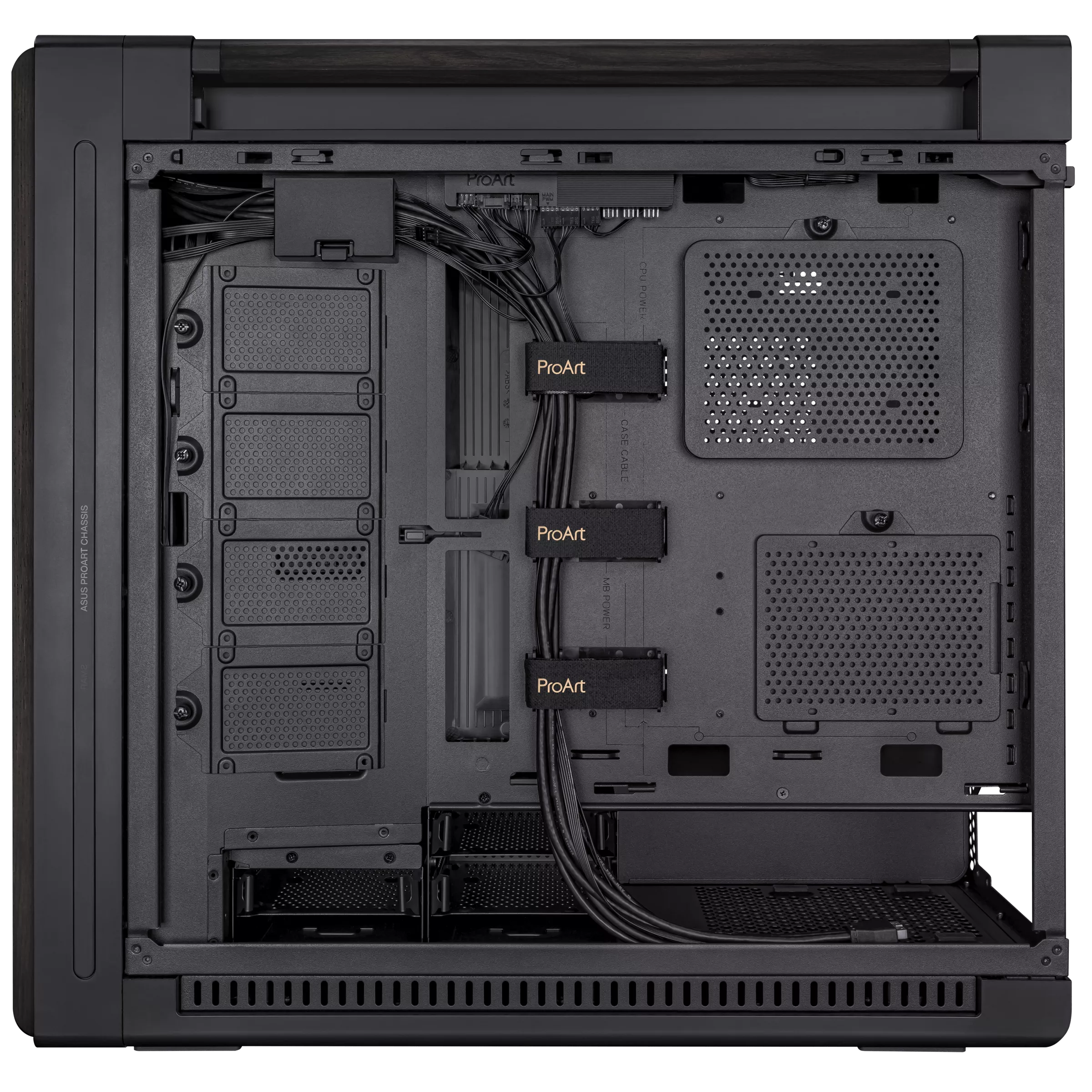 Asus ProArt PA602 Gaming E-ATX Computer Case, 2x 200mm & 1x 140mm Pre-Installed Fans , Dual Air Deflectors, 15.5mm Open Grills, Black- كيس خشب