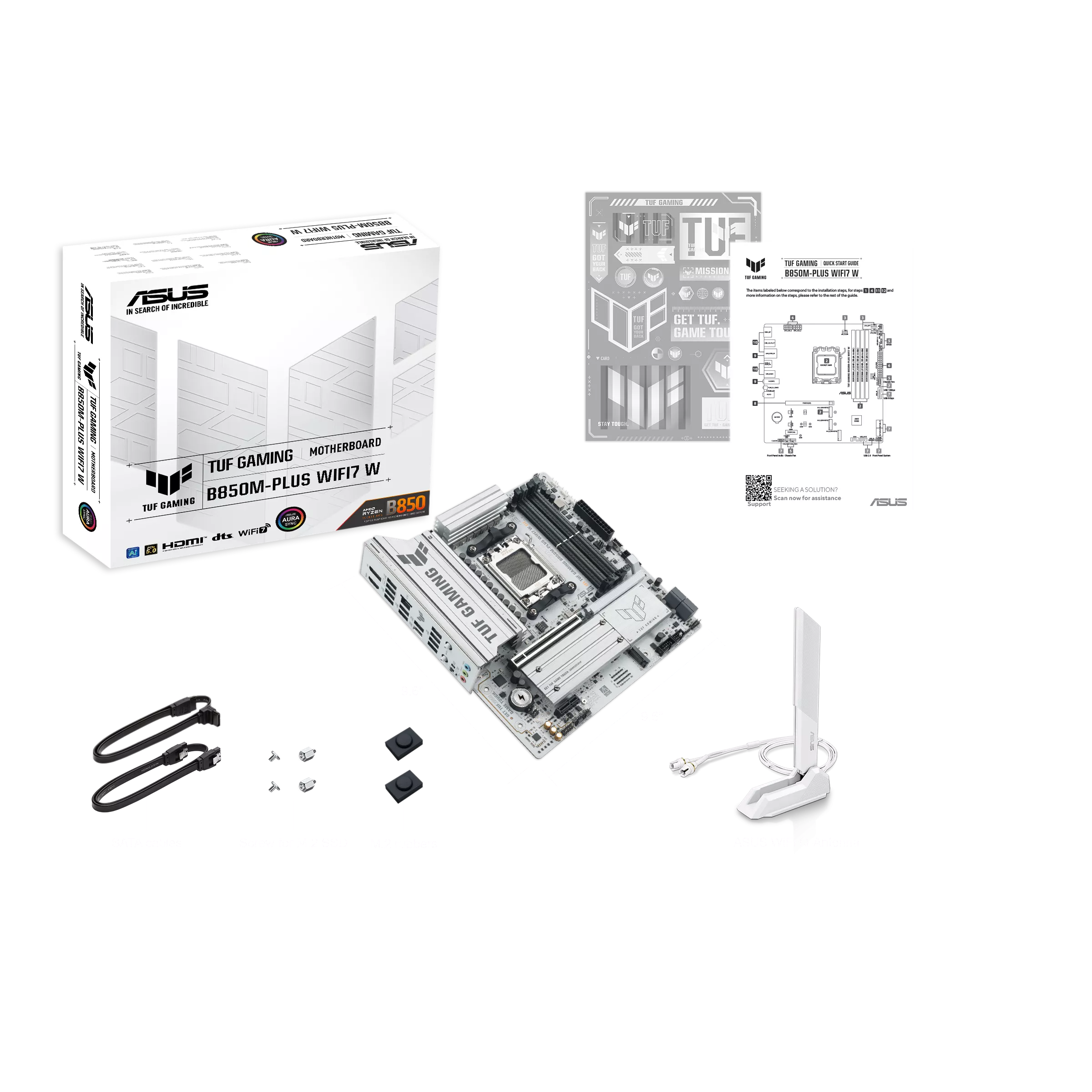 ASUS TUF Gaming B850M-PLUS WIFI7 W - White mATX AM5 Board, DDR5, PCIe 5.0, WiFi 7, 2.5Gb LAN, USB 20Gbps Type-C - ماذربورد