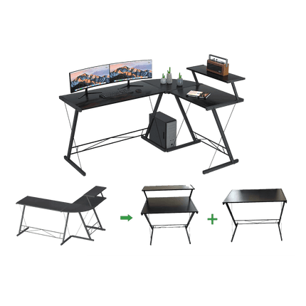 GAMEON 3 in 1 L-Shaped Slayer II XL With Accessories Stand - Black- طاولة - PC BUILDER QATAR - Best PC Gaming Store in Qatar 