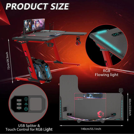 GAMEON Phantom XL-R Series L-Shaped RGB Flowing Light Gaming Desk- طاولة - PC BUILDER QATAR - Best PC Gaming Store in Qatar 