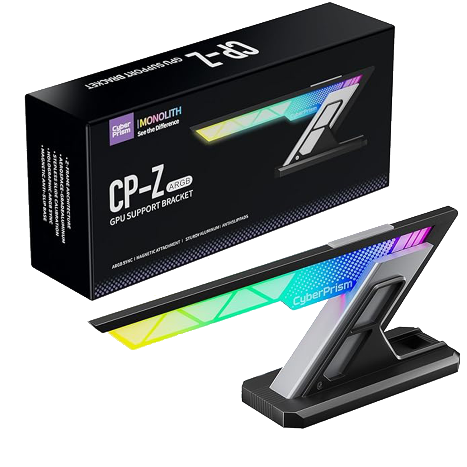 CyberPrism CP-Z ARGB GPU Support Bracket MONOLITH, 75-125mm, Anti-Sag - Black - حامل كرت شاشة