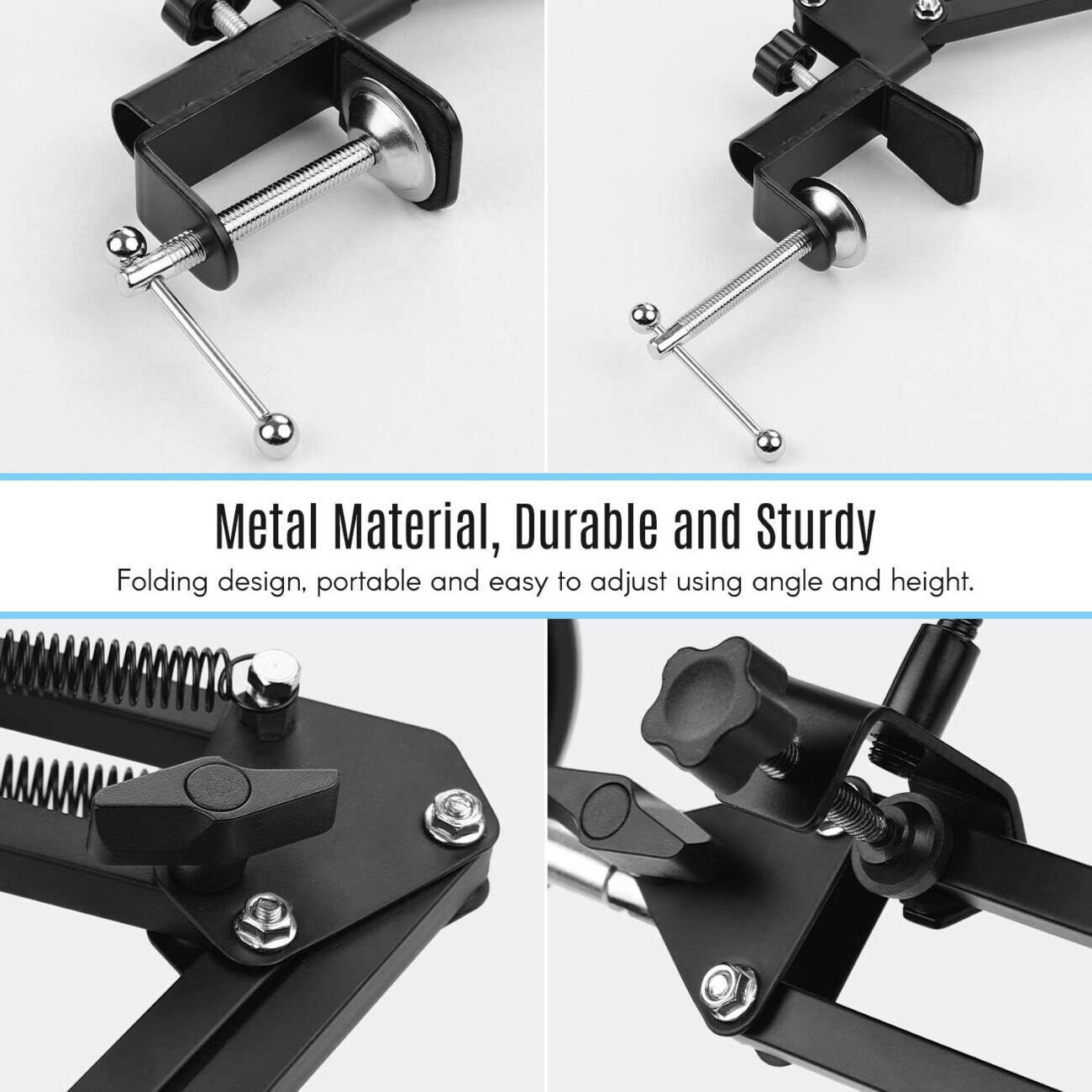 HALAMODO Quadcast Boom Arm Scissor Microphone Stand, Adjustable & Foldable Microphone, Heavy-Duty Metal Mic Arm Bracket with Shock Proof Holder - ستاند للمايك