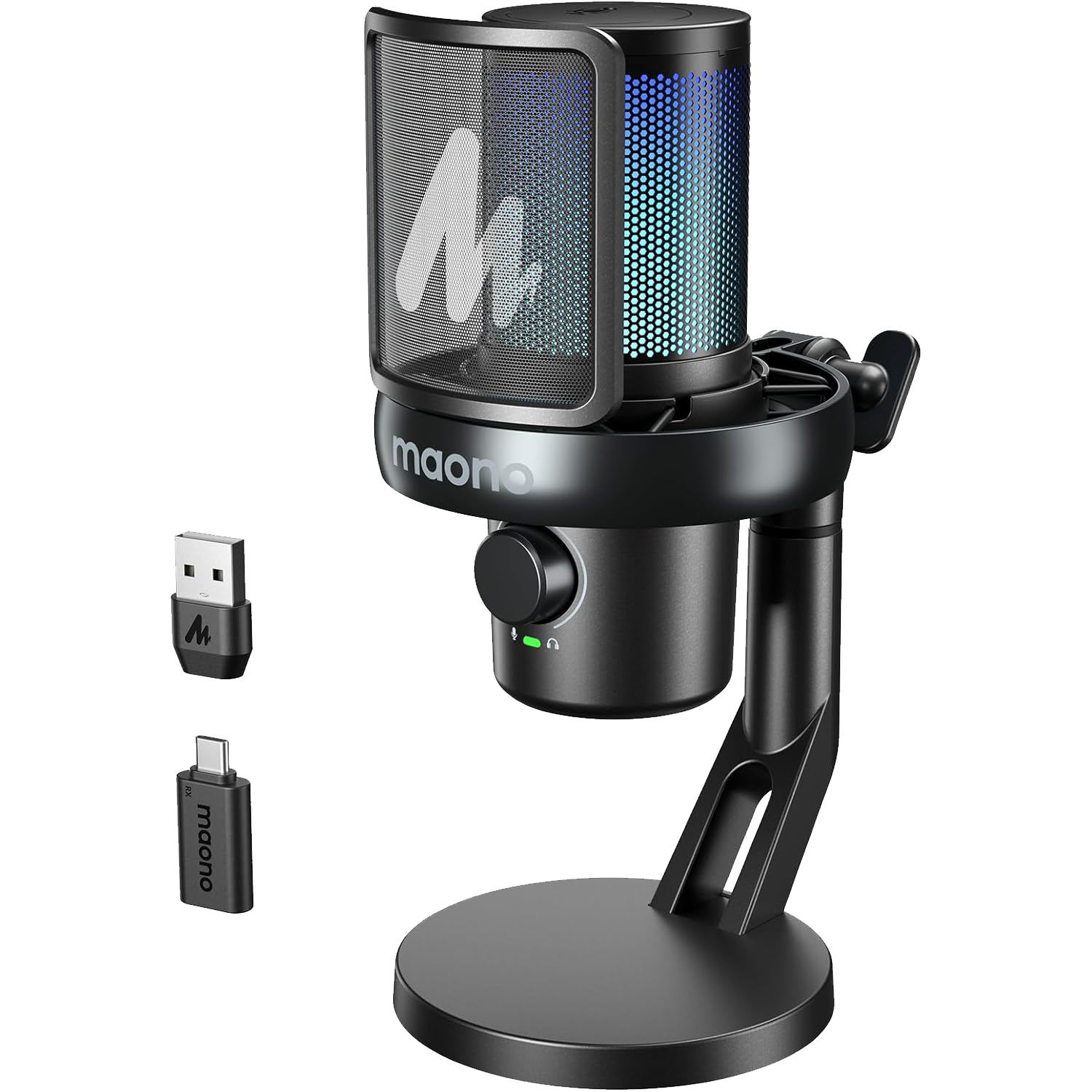 MAONO DM40 Pro wireless RGB Microphone With AI, Noise Cancellation, for Sony, Twitch, YouTube - Black - مايكروفون لاسلكي