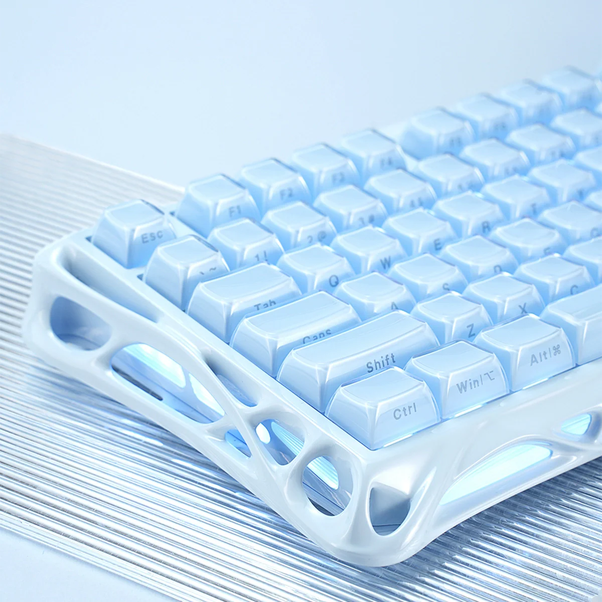 GRAVASTAR MERCURY K1 75% Wireless Tri-mode Mechanical Gaming Keyboard – Ice Blue - كيبورد احترافي لاسلكي