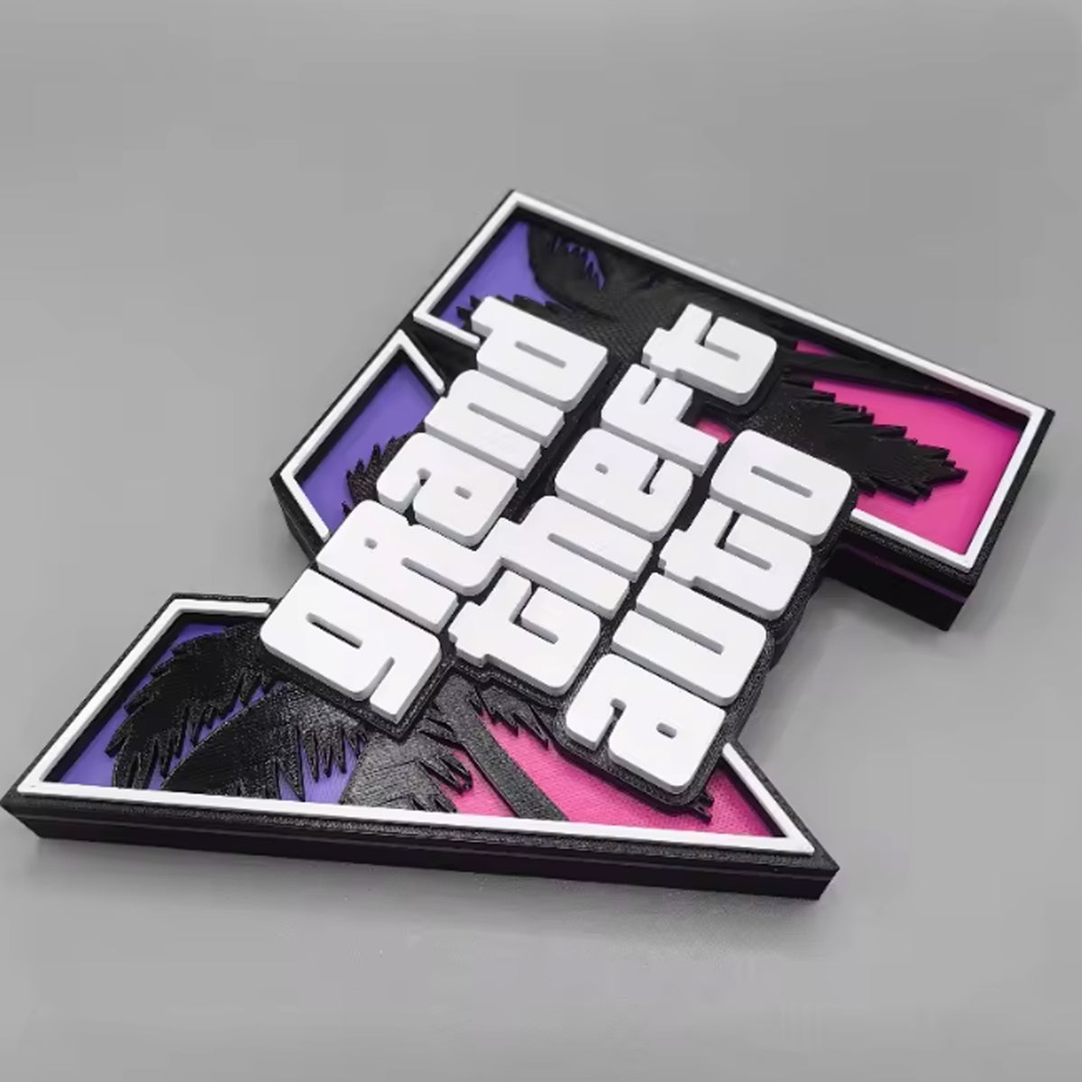 GTA 6 Logo 3D Printed Desk Display (15×11.5cm) – Vice City Inspired Gaming Room Decor & Collectible - مجسم ثلاثي الابعاد