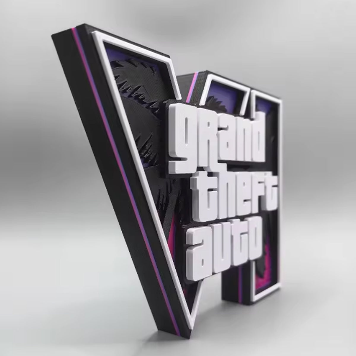 GTA 6 Logo 3D Printed Desk Display (15×11.5cm) – Vice City Inspired Gaming Room Decor & Collectible - مجسم ثلاثي الابعاد