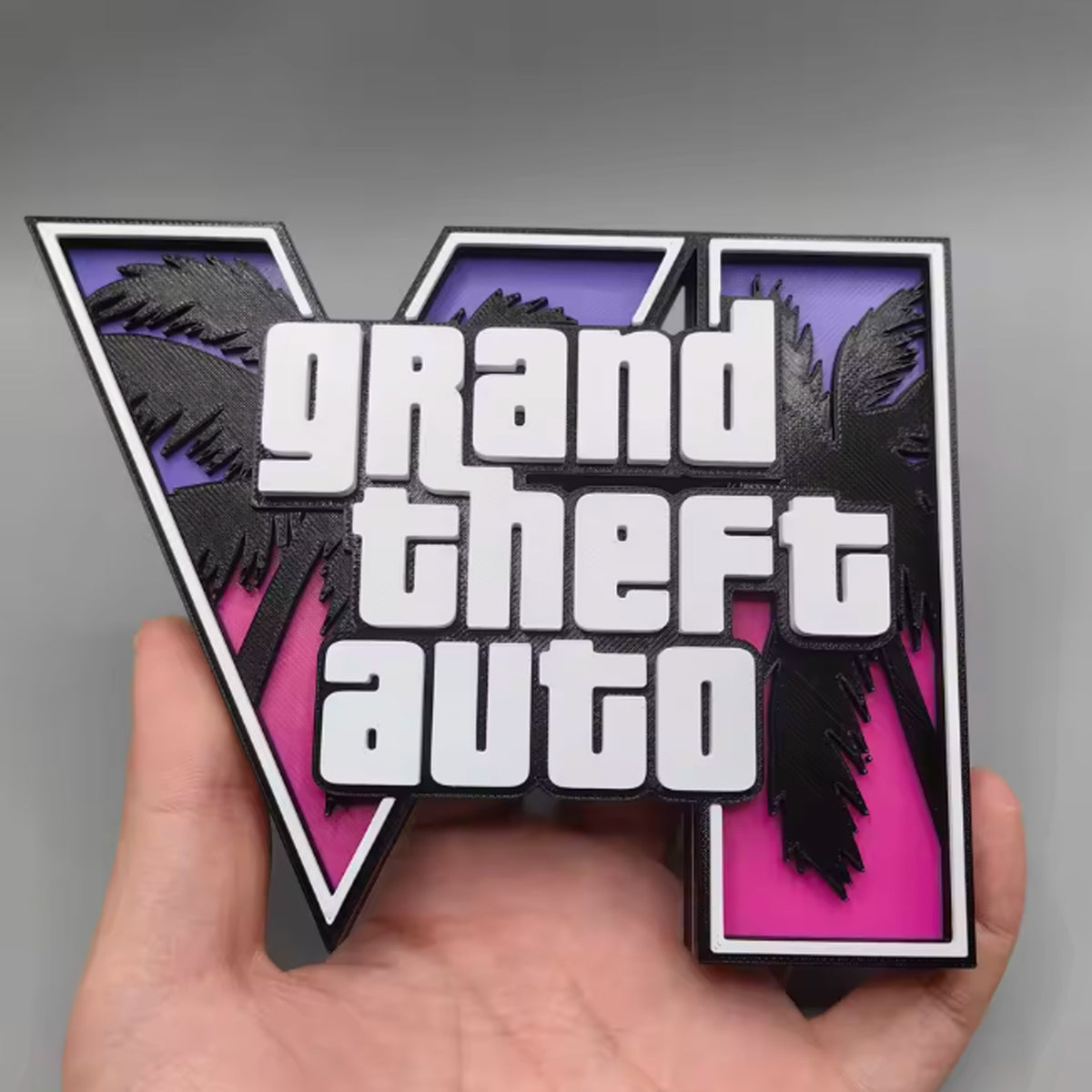 GTA 6 Logo 3D Printed Desk Display (15×11.5cm) – Vice City Inspired Gaming Room Decor & Collectible - مجسم ثلاثي الابعاد