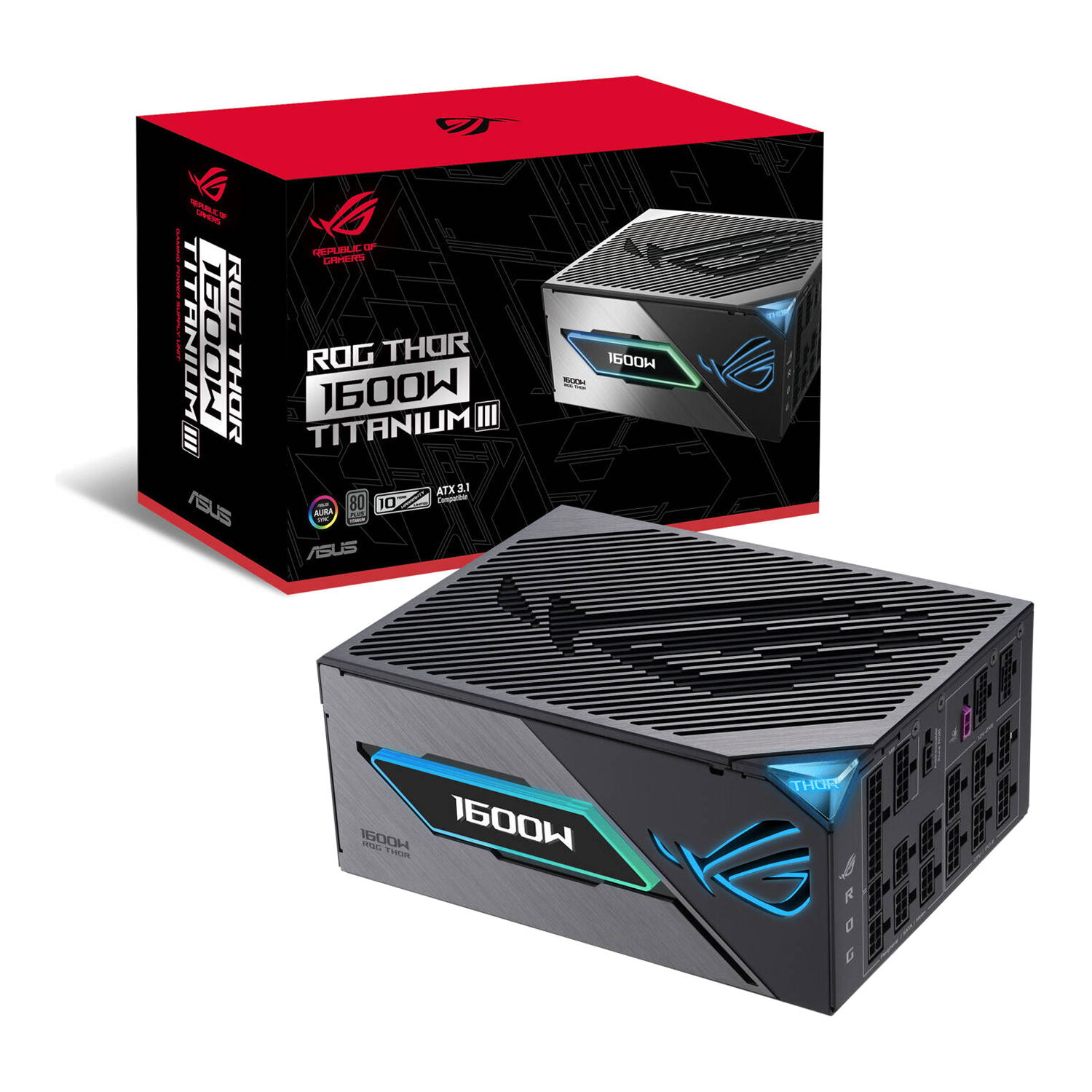 ASUS ROG THOR 1600W Titanium III GAMING - Efficiency, Cybenetics Titanium Certification, Active PFC, ATX 3.1 Standard, GaN MOSFET Technology - Power Supply - مزود الطاقة