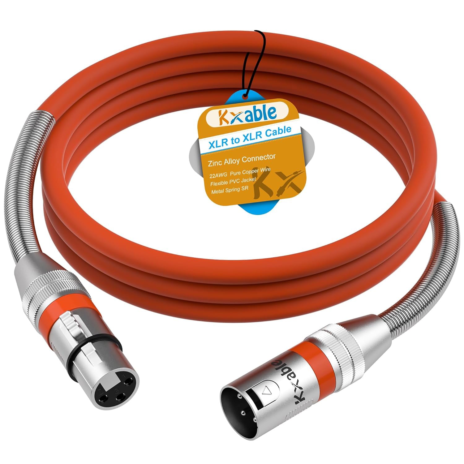 Kxable XLR Microphone Cable 8 FT (2.5M) XLR Male to Female Orange - كيبل برتقالي