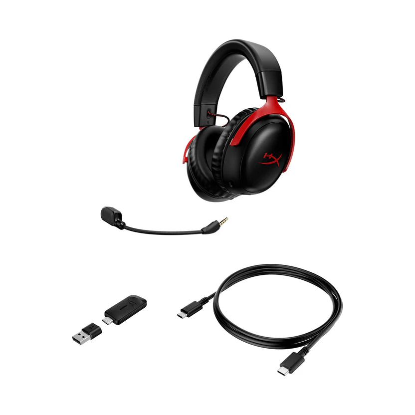HyperX Cloud III S Wireless , Bluetooth, Battery Life up to 120 Hours 2.4GHz / 200 Hours Bluetooth, Detachable Mic – Black/Red - سماعة قيمنق لاسلكية