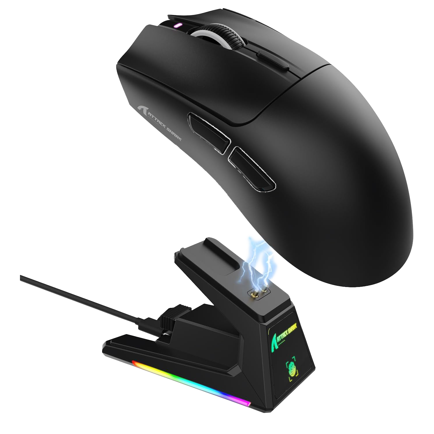 ATTACK SHARK X1 Tri-mode Gaming Mouse With Touchpad RGB Charging Dock Black - ماوس ممتاز مع شاحن بالبصمة ATTACK SHARK X1 Tri-mode Gaming Mouse With Touchpad RGB Charging Dock Black - ماوس ممتاز مع شاحن بالبصمة